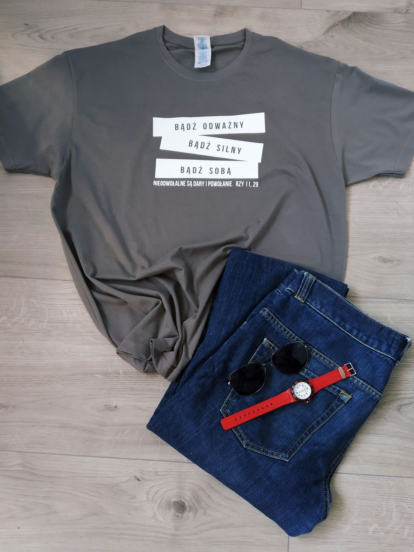T-shirt męski Bądź odważny, Bądź silny, Bądź sobą szary "XL" - obrazek 2